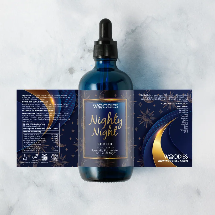 CBD oil bottle - Woodies